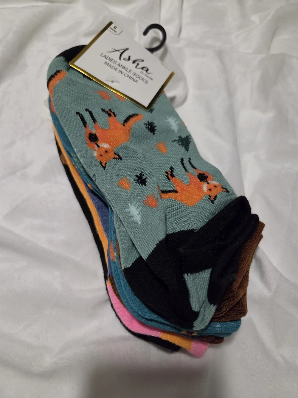 Asha Women’s Teal Fox Pattern Ankle Socks 6 Pairs